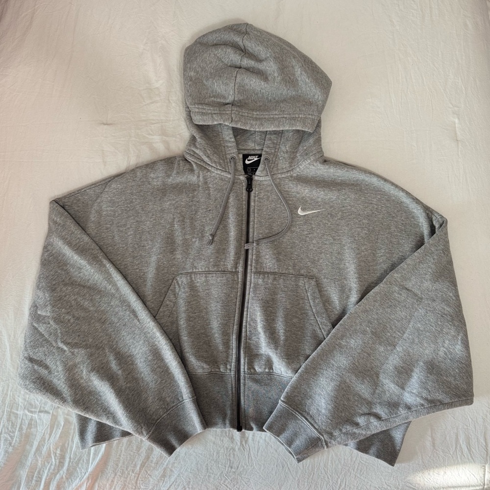Nike Heather Gray Full-Zip Cropped Hoodie